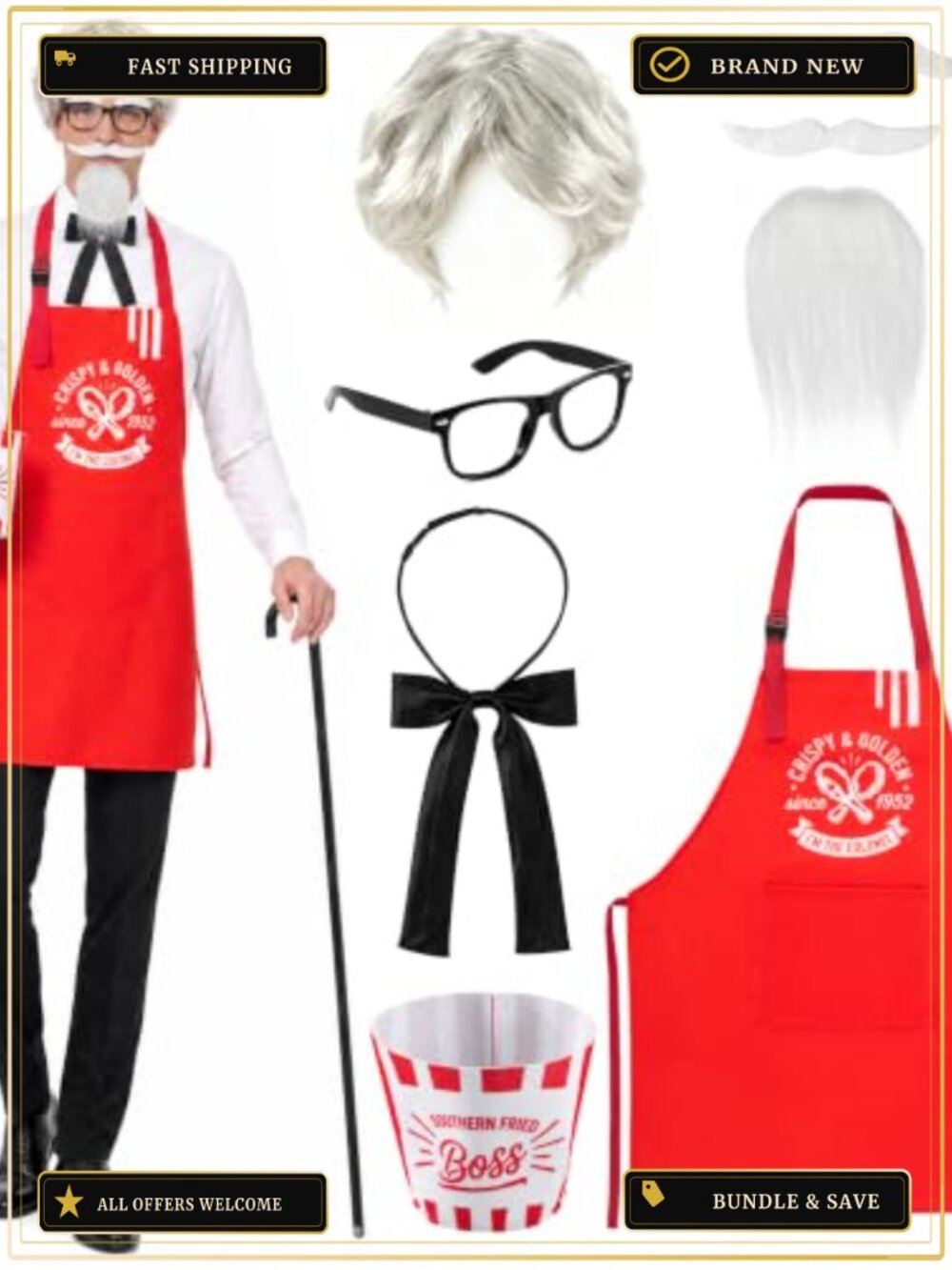 Adult Fast Food Chef Costume Set 9-Piece Accessory Kit Funny Cosplay
